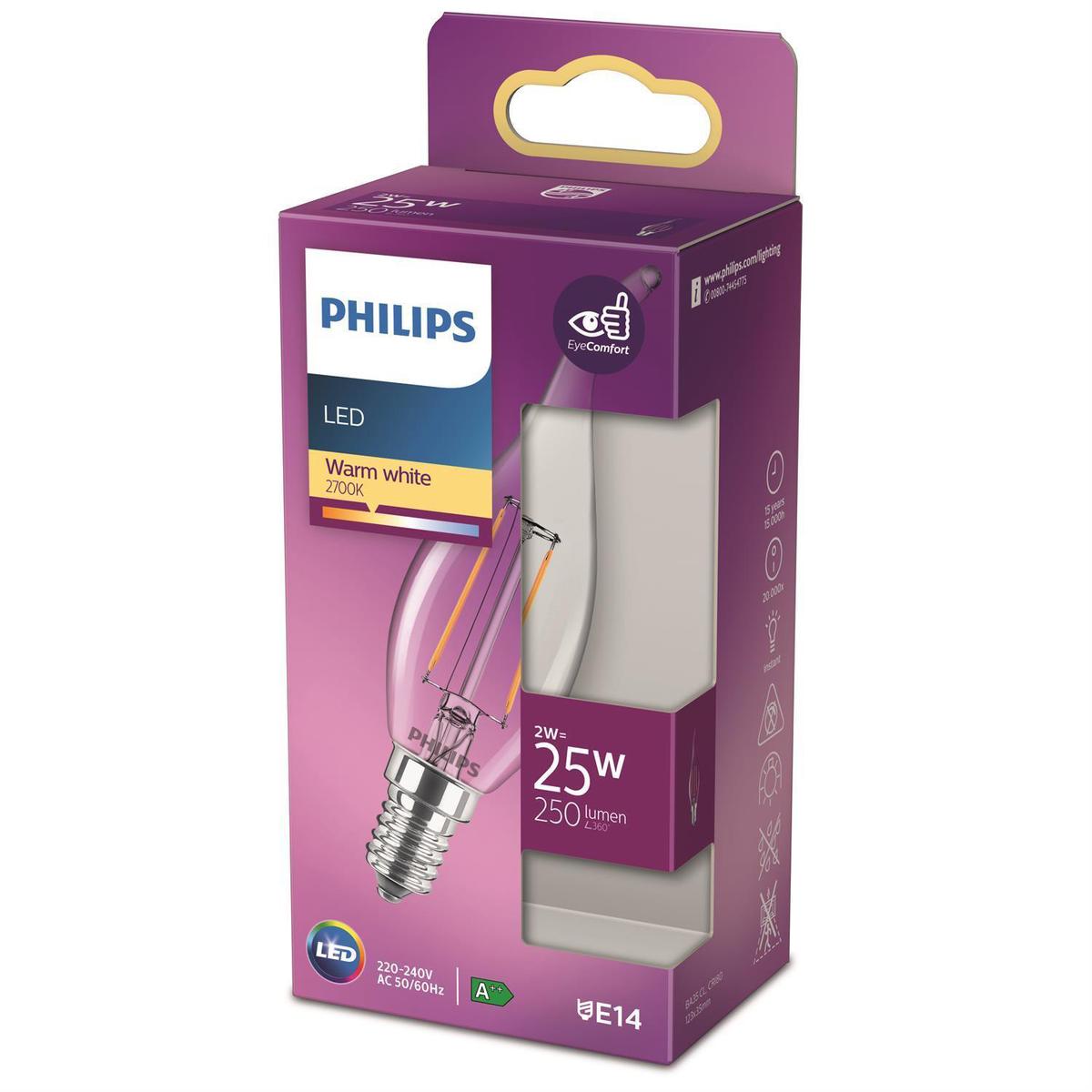 8718699763190 - Philips - Ampoule E14-2W LED Flamme Transparente Blanc Chaud