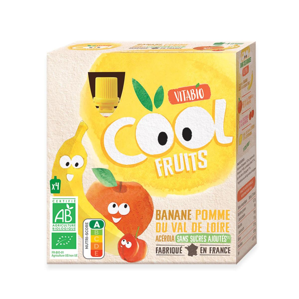 3288132600191 - Vitabio - Cool Fruits - Gourdes Banane, Pomme, Acerola BIO - Purée de Fruits