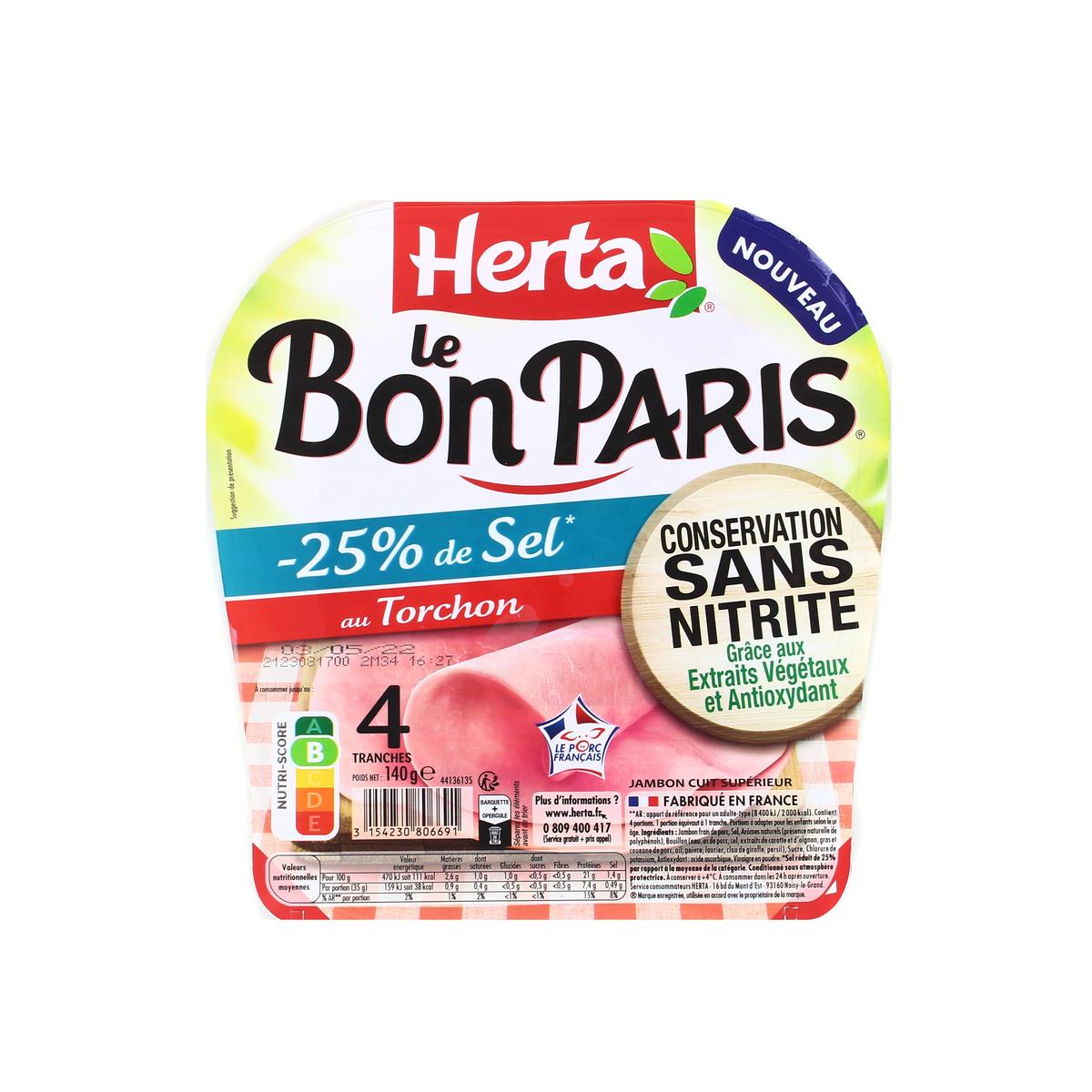 3154230806691 - Herta - Jambon, le Bon Paris, Taux de Sel Réduit - 25%*