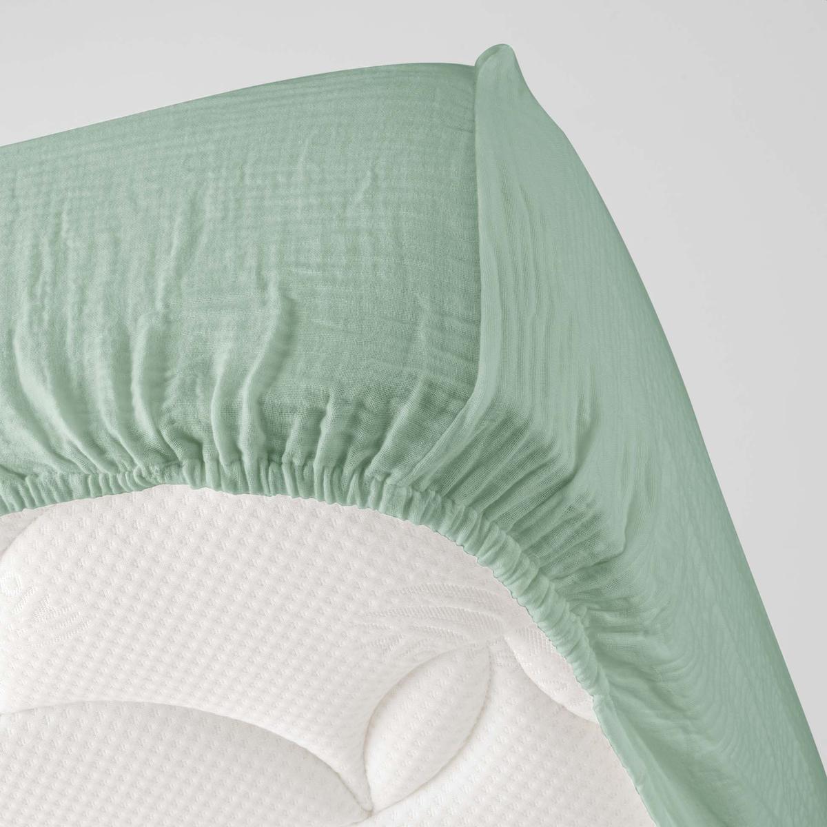 3574386448291 - Douceur D Interieur - Drap housse gaz sauge 2 personnes