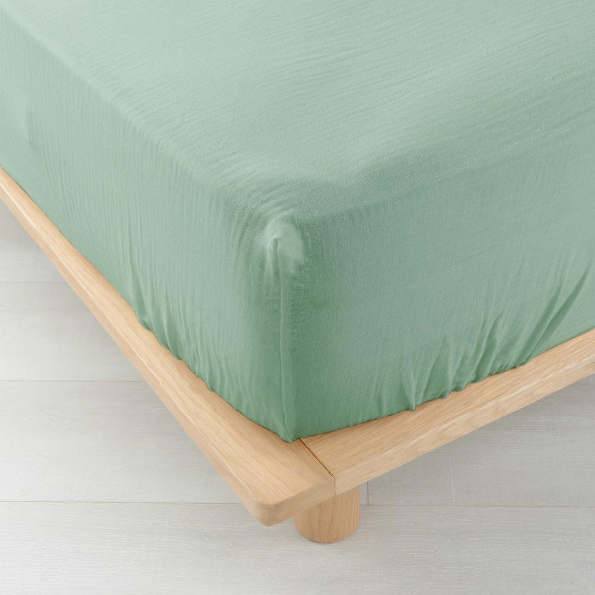 3574386448291 - Douceur D Interieur - Drap housse gaz sauge 2 personnes
