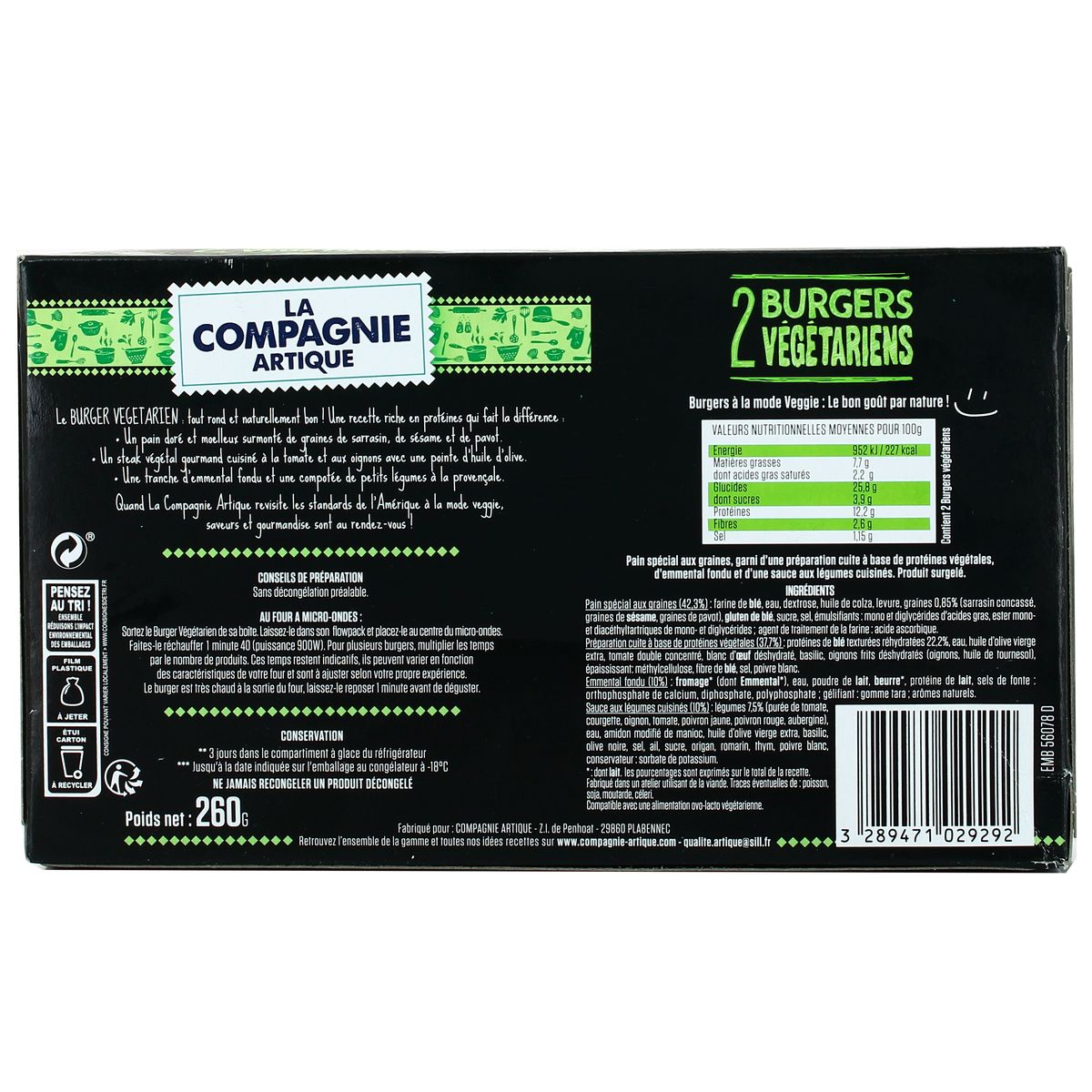 3289471029292 - La Compagnie Artique - 2 Burgers végétariens 2x130g