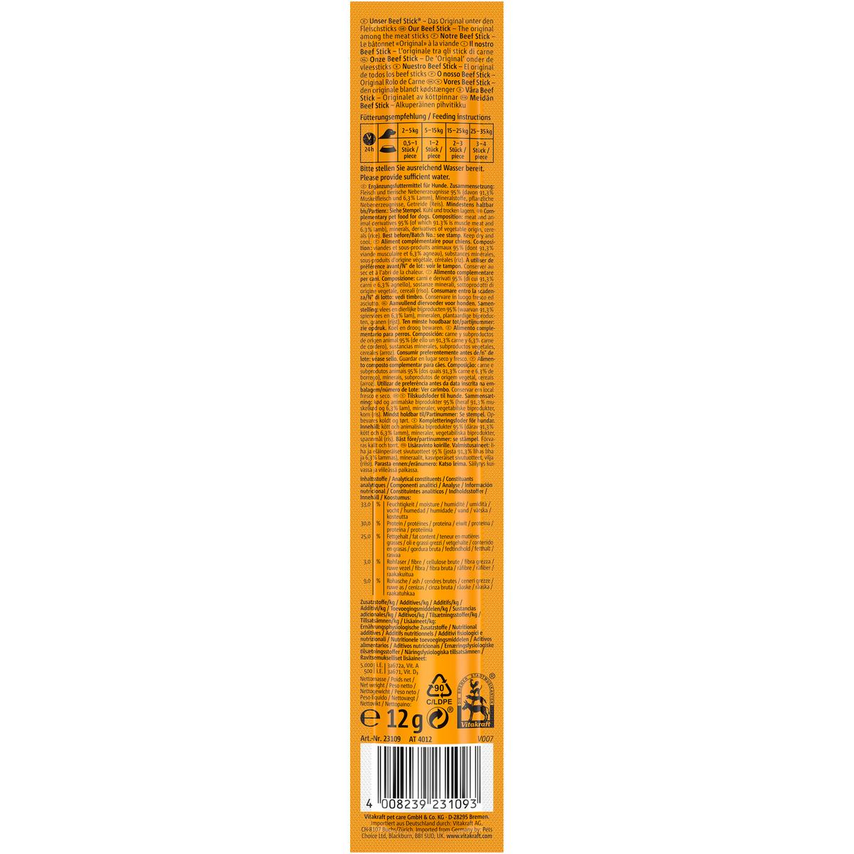 4008239231093 - Vitakraft Beef Stick - Bâtonnet Agneau - Friandise Récompense pour chien