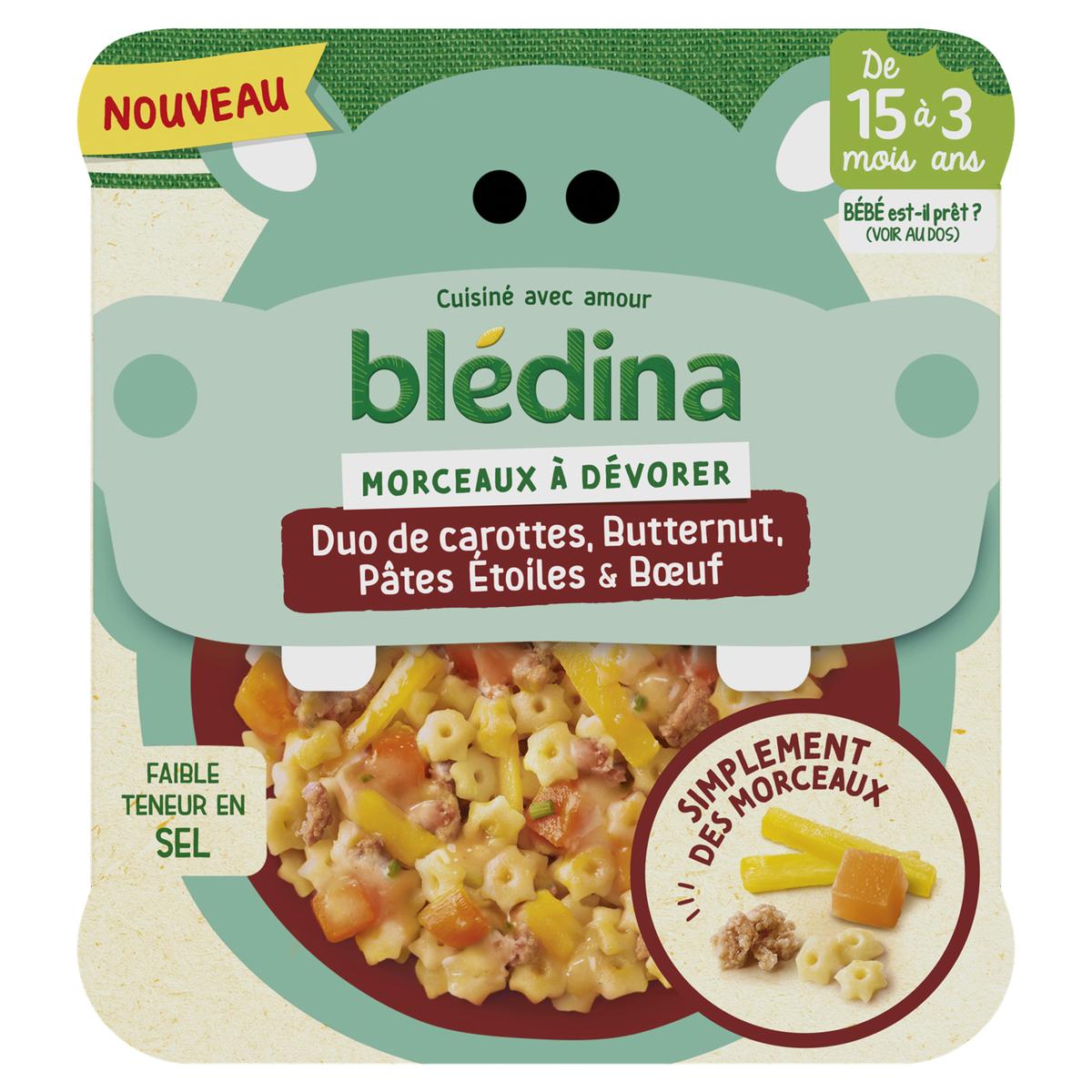 3041091992093 - Blédina - Morceaux à dévorer - Duo de Carottes, Butternut, Pâtes Etoile et Boeuf Assiette Bébé Dès 15 mois