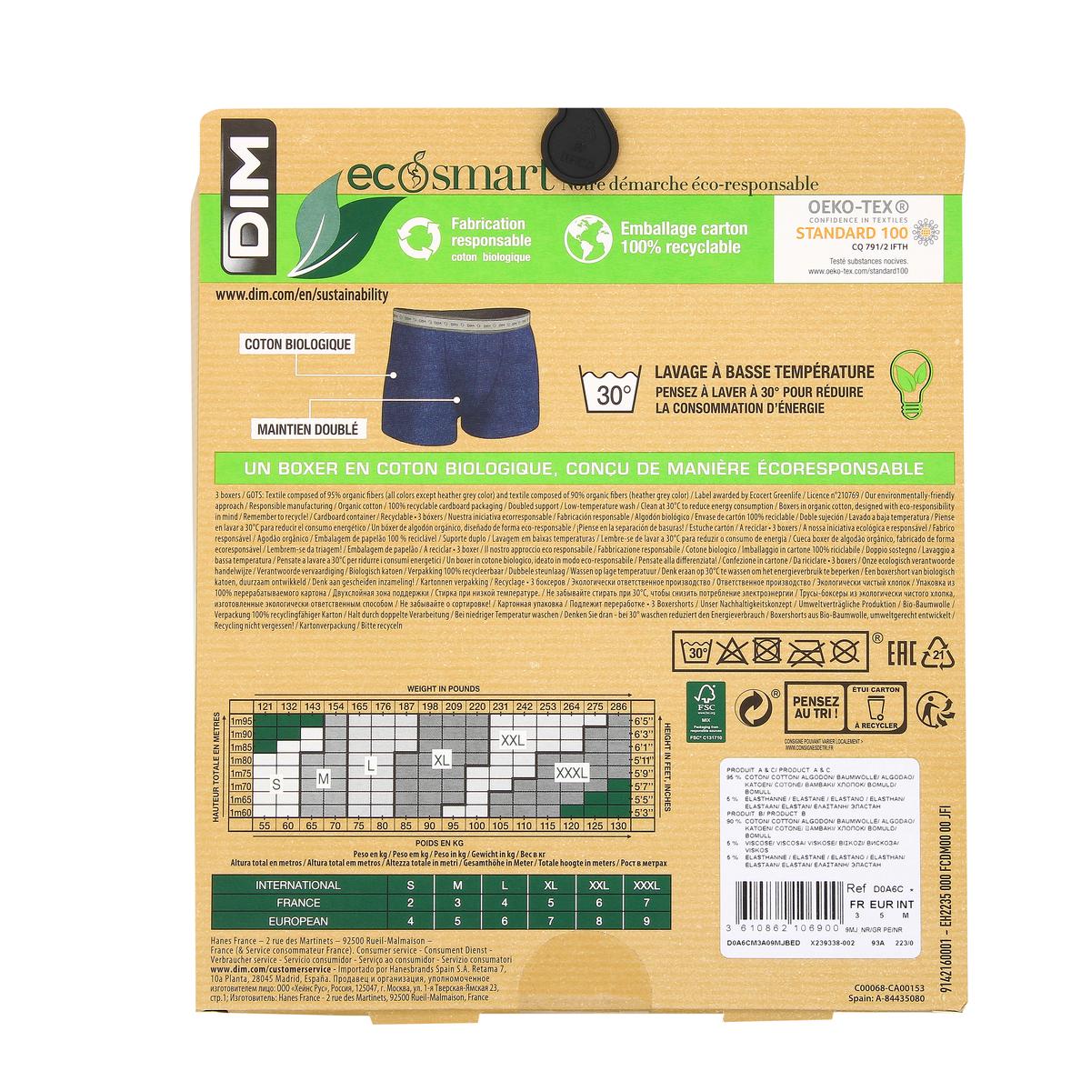 Livraison domicile Dim 3 Boxers Green Bio Noir gris noir Taille 6