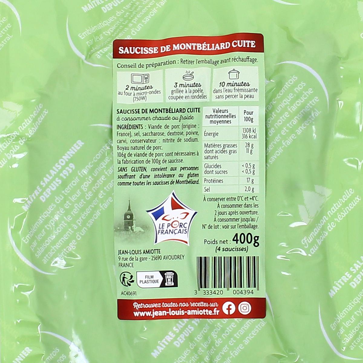 3333420004394 - Jean-Louis Amiotte - Saucisses de Montbeliard à Cuire IGP