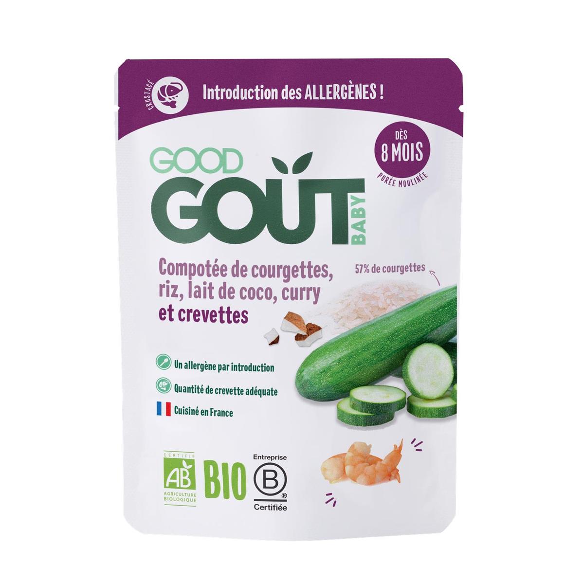 3700763511795 - Good Goût - Compotée de courgettes, riz, lait de coco, curry et crevettes Bio Sachet Bébé Dès 8 mois