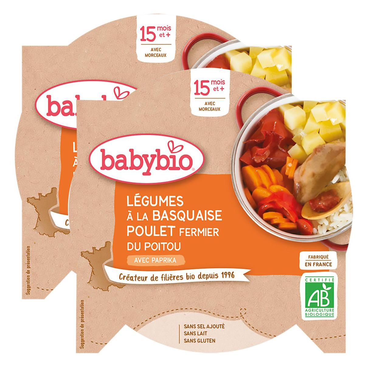 2050000394195 - Babybio - Légumes à la Basquaise, Poulet de nos régions Bio Assiette Bébé Dès 15 mois