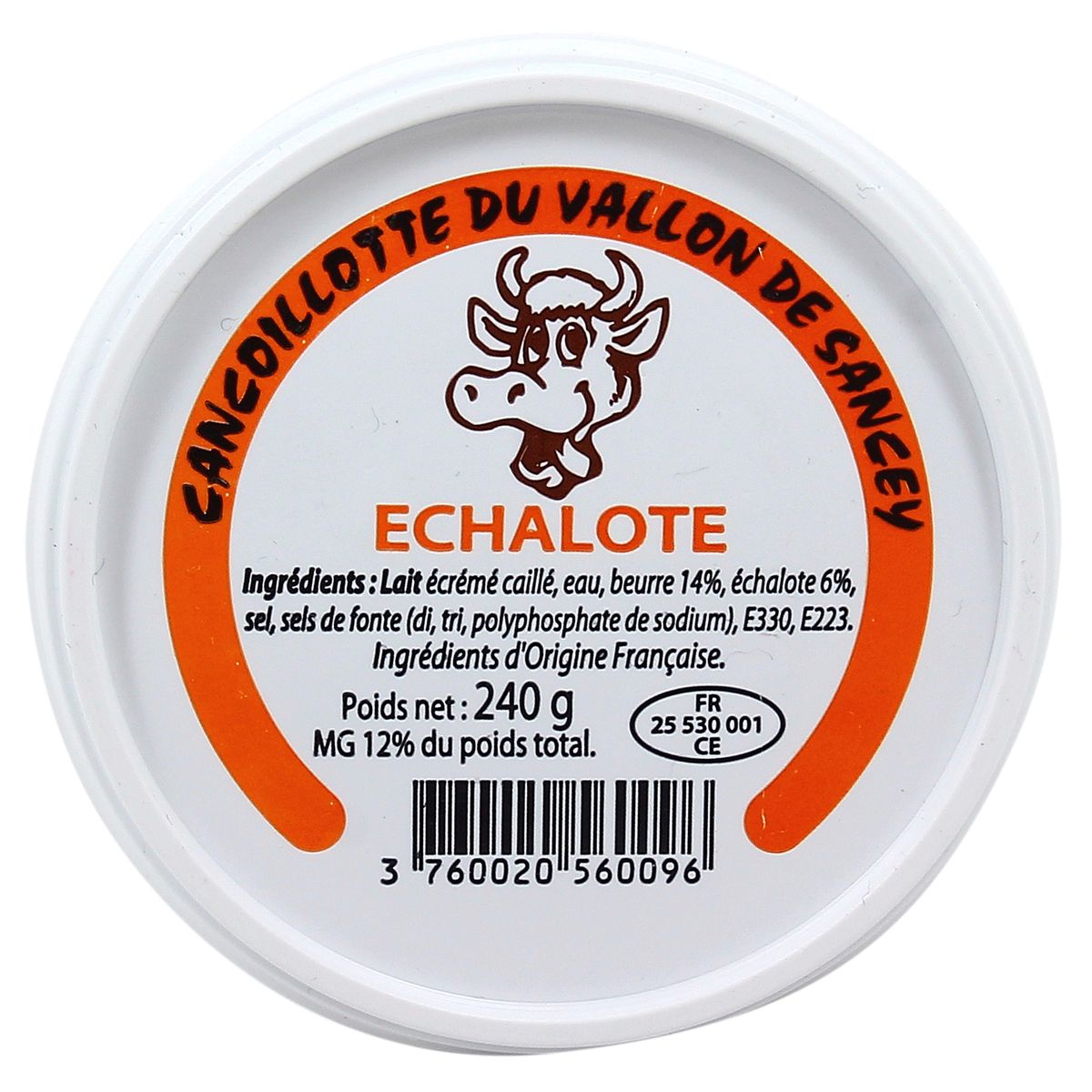 3760020560096 - Les Fruitières Du Vallon De Sancey - Cancoillotte échalote 12%MG du Vallon de Sancey- Lait de vache pasteurisé