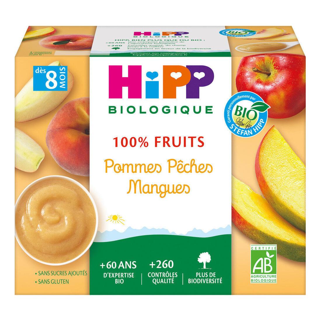 4062300011496 - Hipp - 100% Fruits - Pommes Pêches Mangues Bio Coupelle Bébé Dès 8 mois