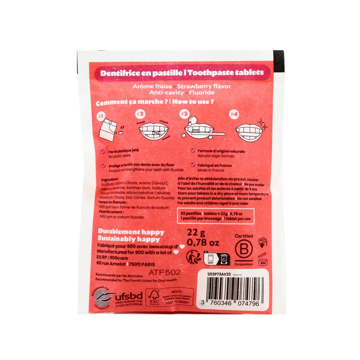 3760346074796 - 900Care - Dentifrice fraise pastille