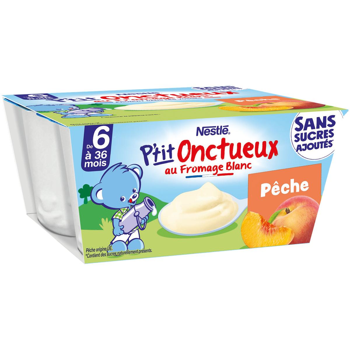 8445291055896 - Nestlé - P'tit Onctueux - Desserts Lactés Pêche Fromage Blanc Sans Sucres Ajoutées Coupelle Bébé Dès 6 mois