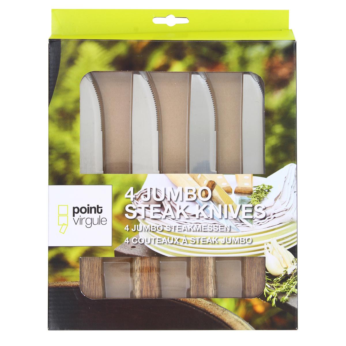 5420059827796 - Point virgule - Set de 4 couteaux à steak jumbo avec poignée en bois d'acacia