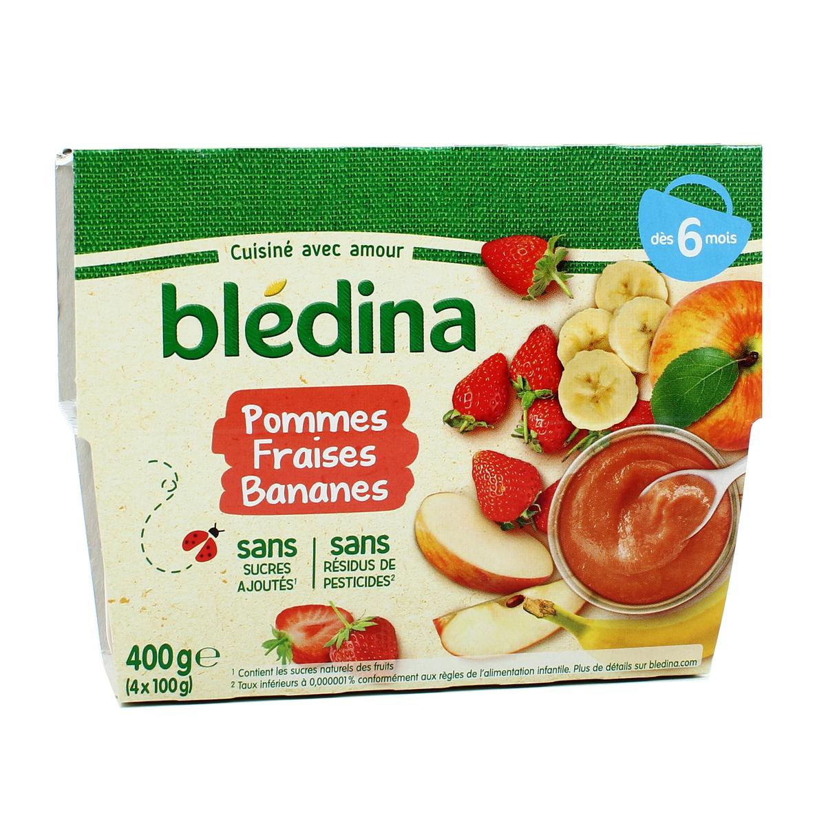 Acheter Blédina Compotes pommes, fraises & bananes, dès 6 mois, 4x100g