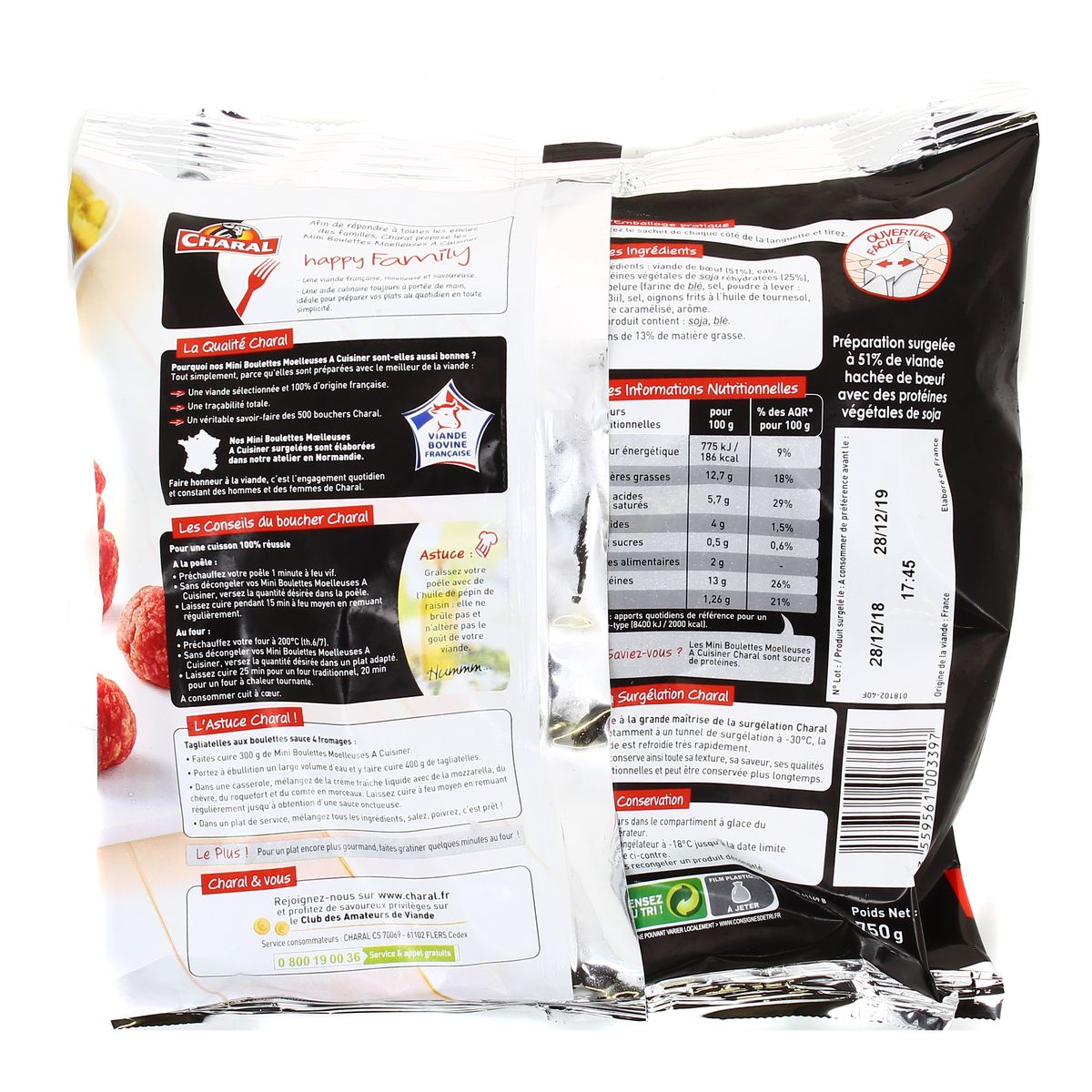 3559561003397 - Charal - Mini boulettes moelleuses au boeuf 15%mg