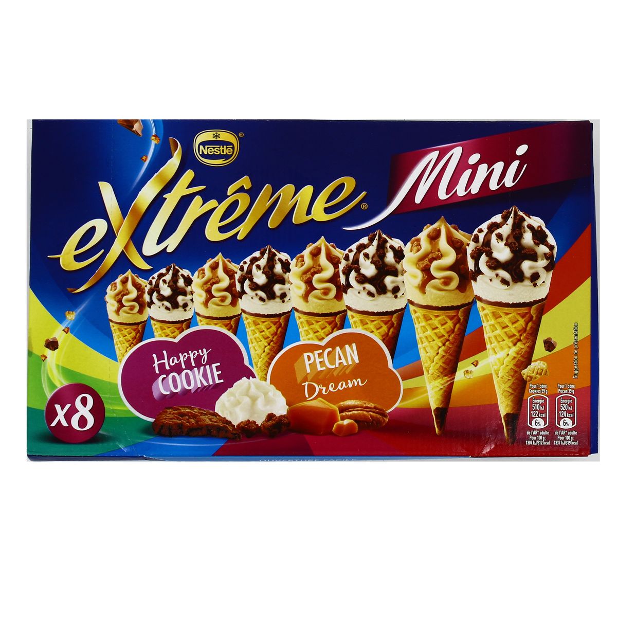 7613035468597 - Extrême Mini - 8 mini cônes glacés vanille pécan et cookie sauce au chocolat