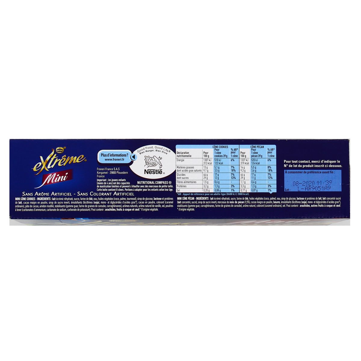 7613035468597 - Extrême Mini - 8 mini cônes glacés vanille pécan et cookie sauce au chocolat