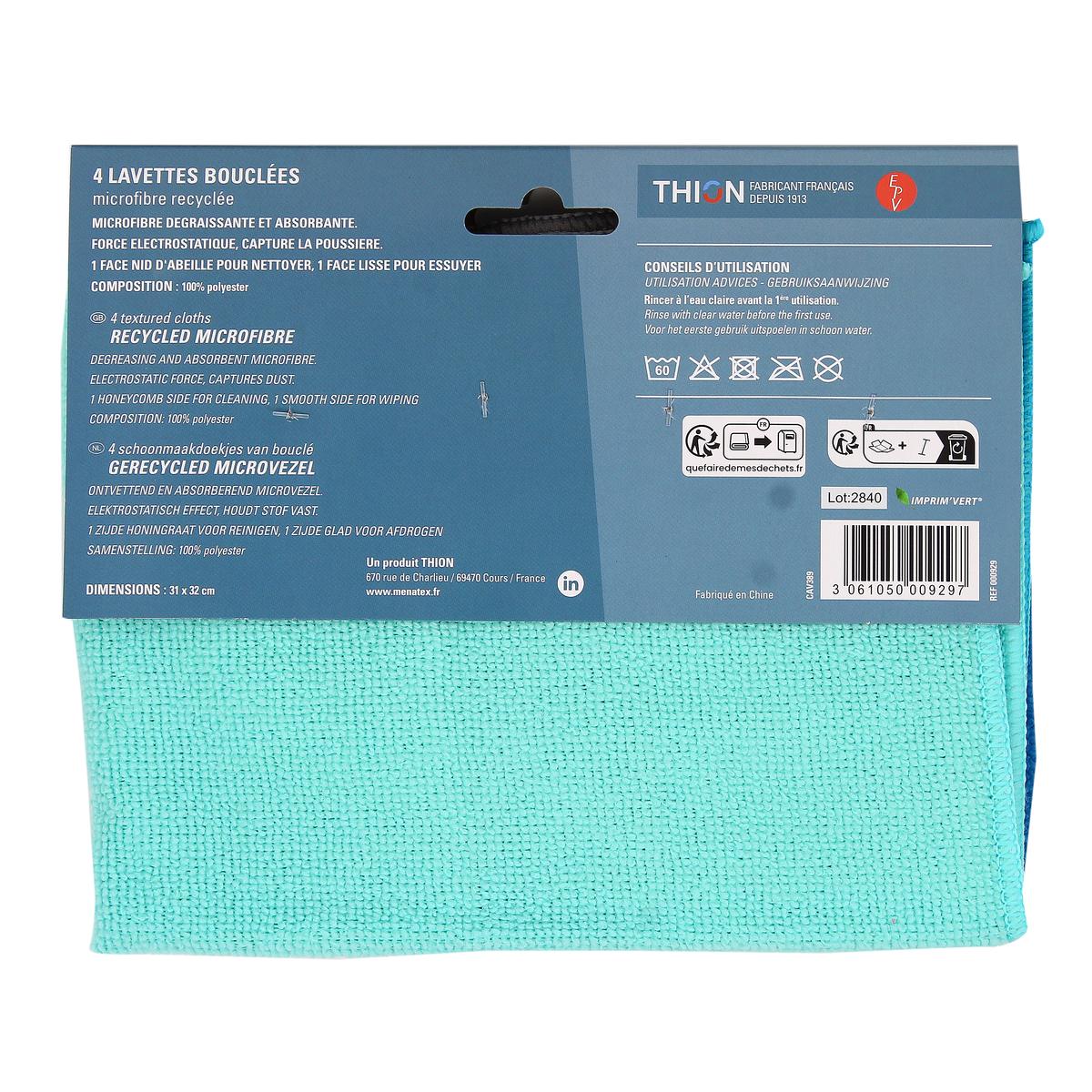 3061050009297 - Ménatex - Lavettes microfibres bouclées lot de 4