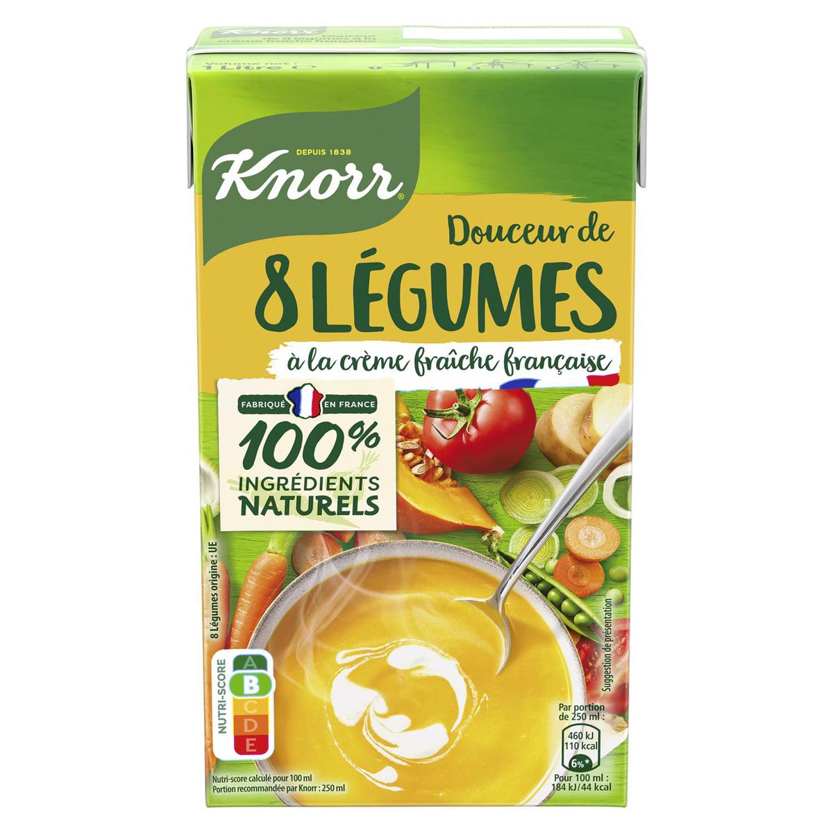 KNORR - SOUPE DOUCEUR 8 LEGUMES ET CREME FRAICHE Brique de 1L - Soupes et  Croutons/Soupes en Brique KNORR 