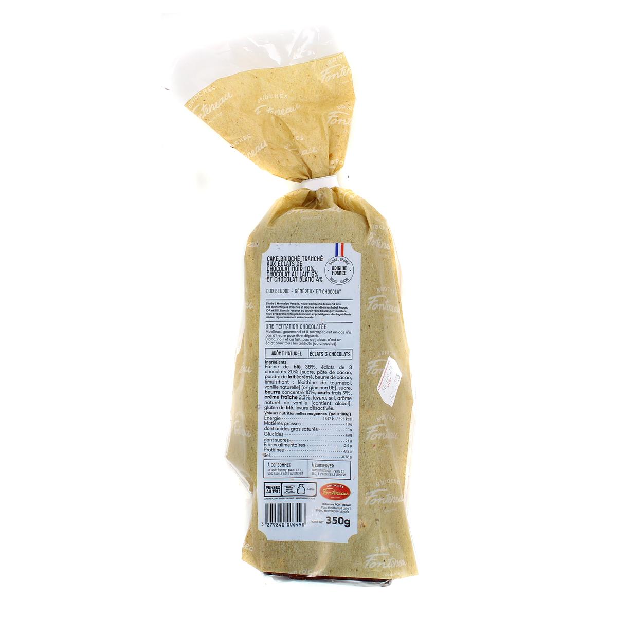 3279840006498 - Brioches Fonteneau - Cake Brioché Tranché aux Eclats de 3 Chocolats