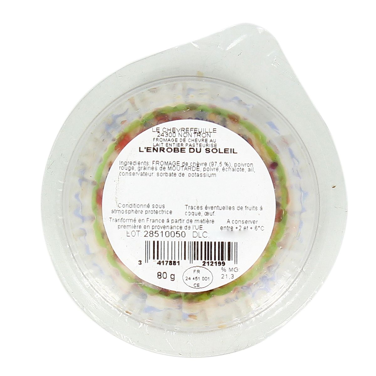 3417881212199 - Chevrefeuille - Chèvre Frais Enrobé de Poivrons et d'Echalotes - Lait de chèvre pasteurisé