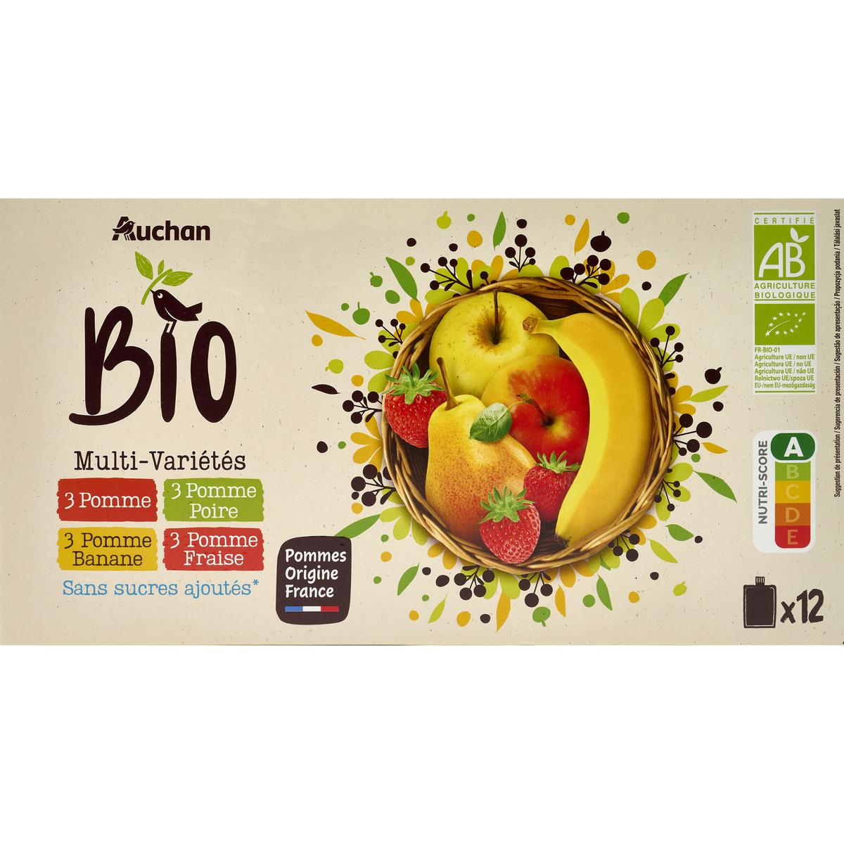 3596710532599 - Auchan BIO - Gourdes purée de fruits multivariétés sans sucres ajoutés bio