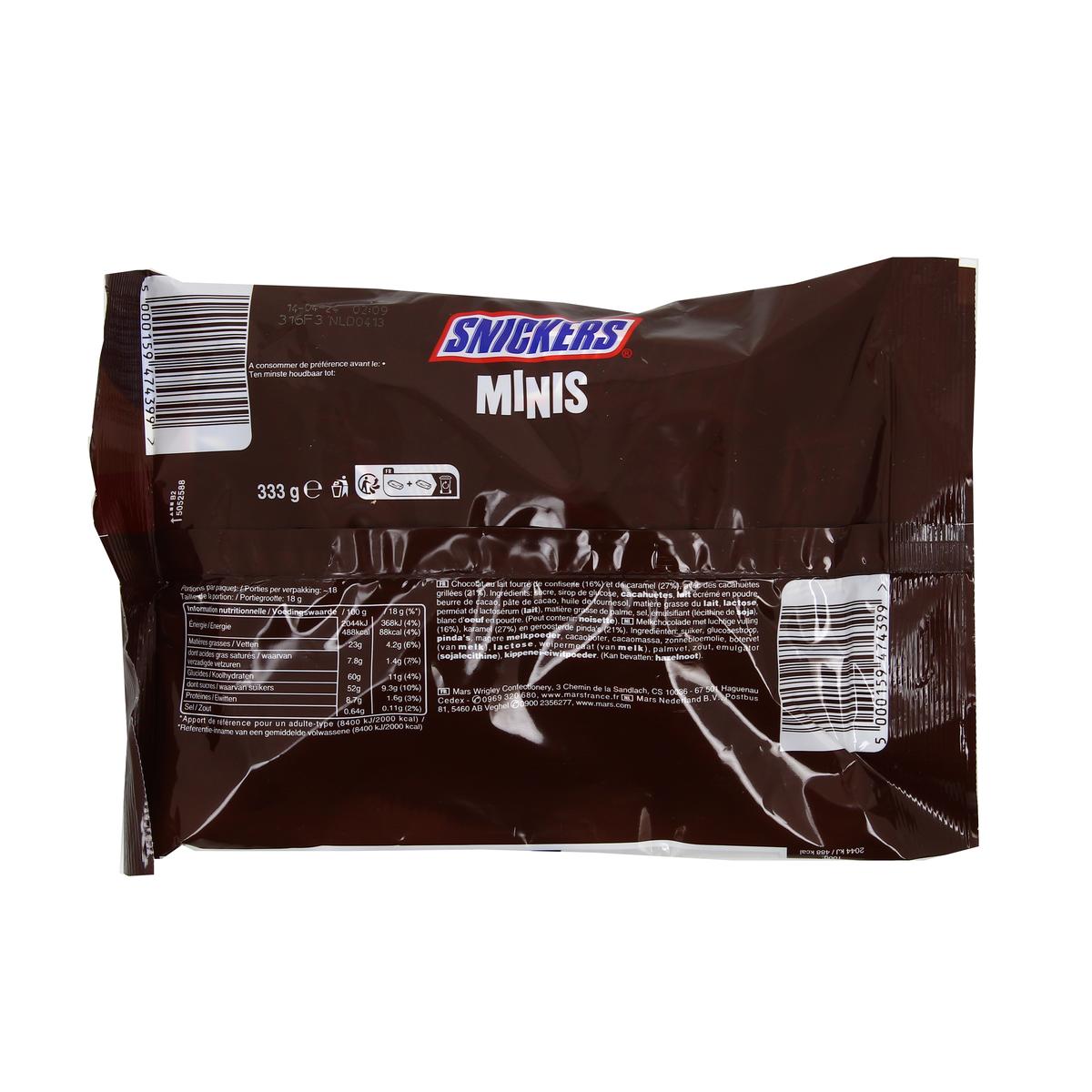 Barres chocolatées au chocolat au lait Snickers mini taille, sac de 9,7 oz