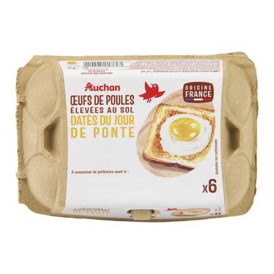 Auchan Oeufs de poules élevées au sol, 6 oeufs
