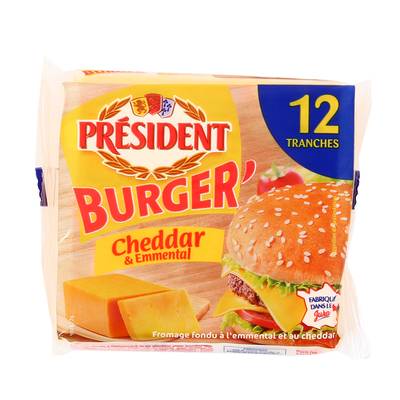 Président Fromage Burger Cheddar et Emmental, 12 tranches