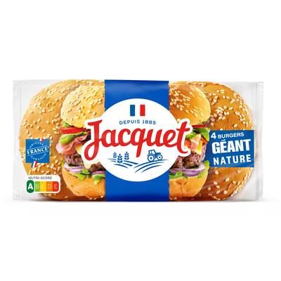 Jacquet Pain Burger Géant Nature, 4 buns - 330g