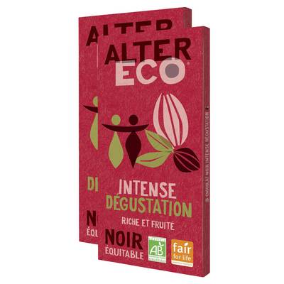Alter Eco - Commerce Equitable Chocolat Noir Intense Dégustation 60% Cacao Bio du Pérou, 2x100g