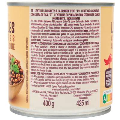 3254560683600 - Auchan - Lentilles cuisinées à la graisse d'Oie