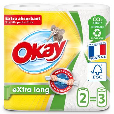 Okay Essuie-tout blanc, 2 rouleaux
