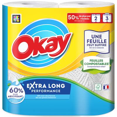 Okay Essuie-tout blanc, 2 rouleaux