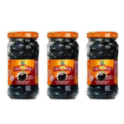Tramier Olives noires confites dénoyautées et filet d'huile d'olive, Lot de 3x150g
