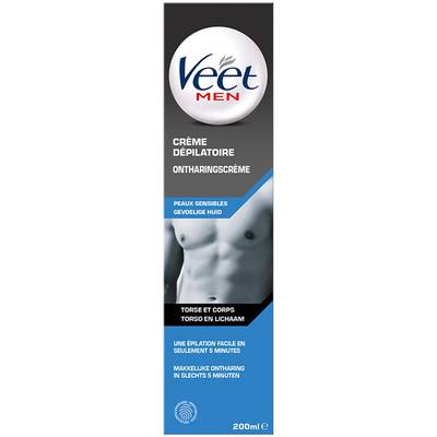 Veet Men Crème dépilatoire corps torse peaux sensibles, 200ml