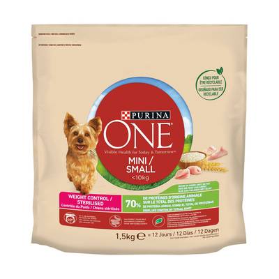 Purina - One Croquettes Dinde Riz Contrôle du Poids pour Chien Mini Adulte, 1.5kg