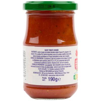 Auchan Sauce tomate cuisinée origine France en bocal, 190g