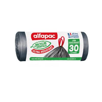 Alfapac Sacs poubelles Ultra-résistants 30L, 30L x 15 sacs poubelles