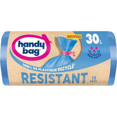 Handy Bag Sac poubelle à lien avec résistant 30L, 15 pièces