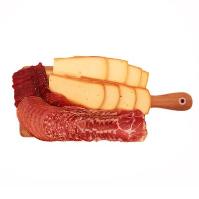 Le Chariot à fromages, Artisan Fromager Kit Raclette Complet Artisanal Mixte, Fromage + Charcuterie - Lait de vache cru, 2 Parts - 600g