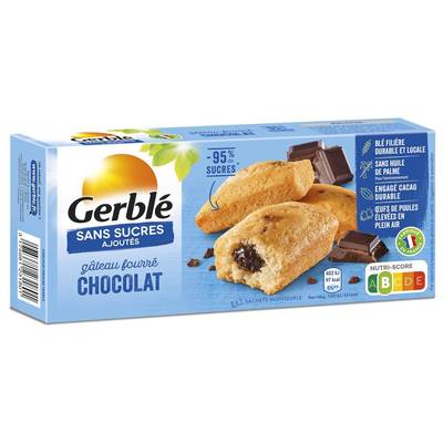 Gerblé Sans Sucres Ajoutés 5 Gateaux Fourrés au Chocolat Sans Sucres Ajoutés -95% de sucrs en moins, 150g