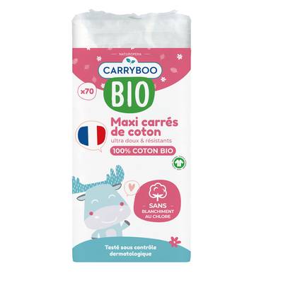 Carryboo  Maxi-Carrés de Coton 100% Bio, 70 Maxi-Carrés