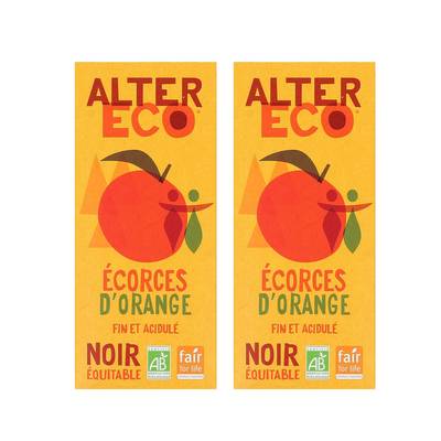 Alter Eco - Commerce Equitable Chocolat noir écorces d'orange 60% Cacao Bio du Pérou, Lot de 2x100g