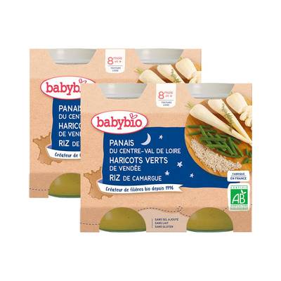 Babybio Panais, Haricots Verts, Riz de Camargue Bio Pot Bébé Dès 8 mois, Lot de 2x2x200g