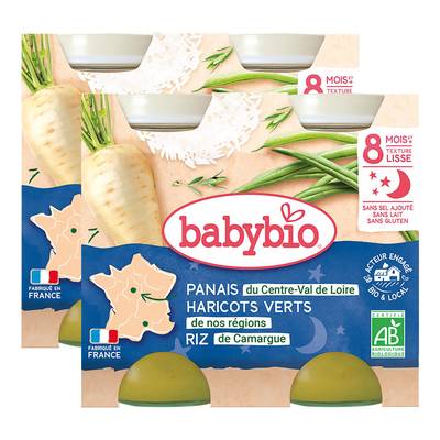 Babybio Panais, Haricots Verts, Riz de Camargue Bio Pot Bébé Dès 8 mois, Lot de 2x2x200g