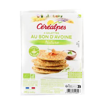 Céréalpes Galettes au Son d'Avoine Bio Nature, 4x60g