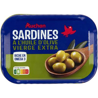 Auchan Sardines à l'huile d'Olive vierge extra, 135g