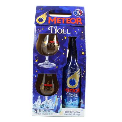 Meteor Coffret bière de Noël 5.8°, 65cl + 2 verres