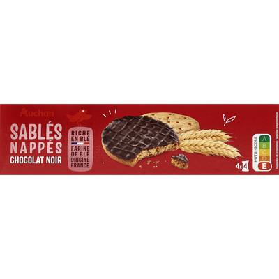 Auchan Biscuits sablés nappés de chocolat noir sachets fraîcheur, 195g